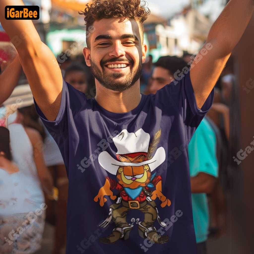 navy men's garfield cotton shirt bold humor with a western twist iGarBee's Garfield men’s tee