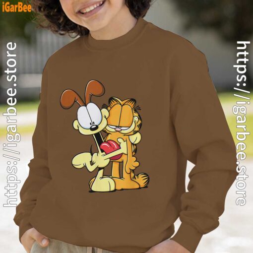 ripple junction garfield odie hugging brown sweatshirt for youth boy