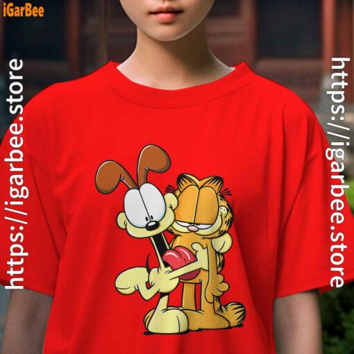 ripple junction garfield odie hugging kids girl red t shirt female