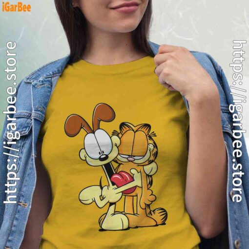 ripple junction garfield odie hugging women yellow shirt