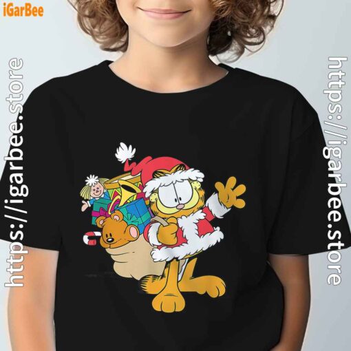 ripple junction garfield santa with gifts black t shirt for kids boy