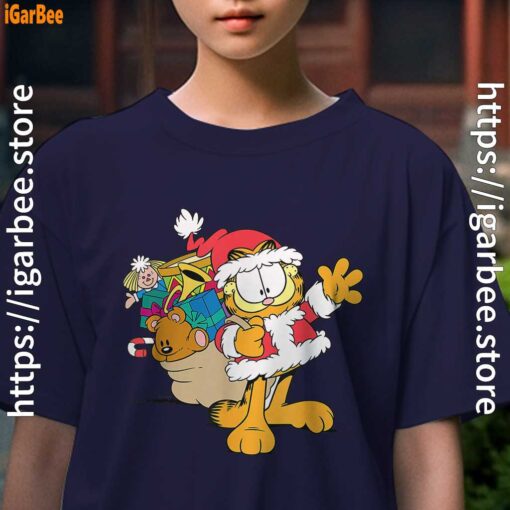 ripple junction garfield santa with gifts kids girl navy t shirt