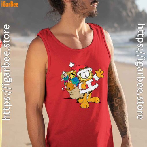 ripple junction garfield santa with gifts man tank top red