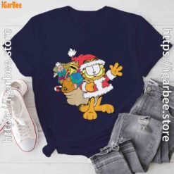 ripple junction garfield santa with gifts navy tee shirt