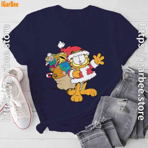 ripple junction garfield santa with gifts navy tee shirt