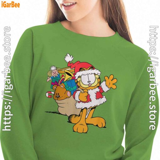 ripple junction garfield santa with gifts women with green sweatshirt