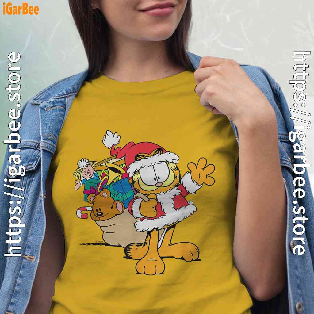 ripple junction garfield santa with gifts women yellow shirt ripple junction garfield santa with gifts women yellow shirt