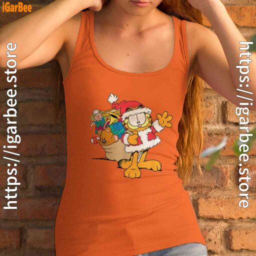 ripple junction garfield santa with gifts women's orange tank top