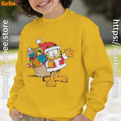 ripple junction garfield santa with gifts yellow sweatshirt youth boy