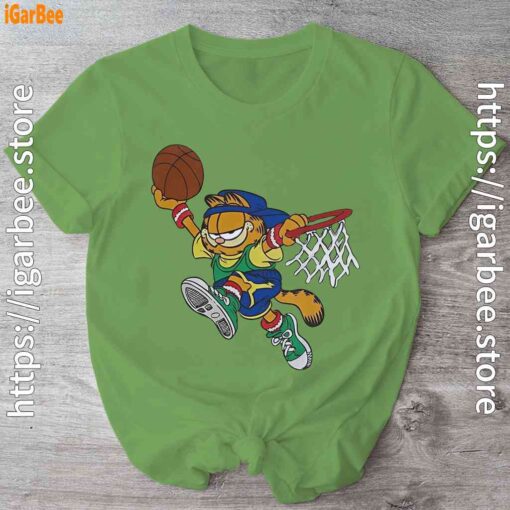 basketball garfield dribbling fun green shirt