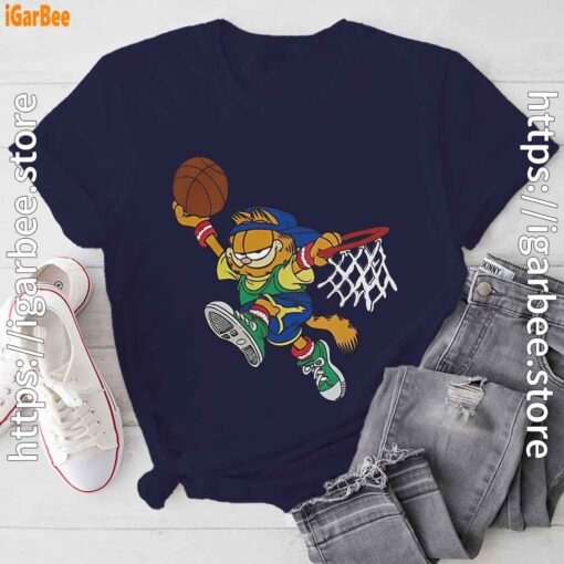 basketball garfield dribbling fun navy tee shirt