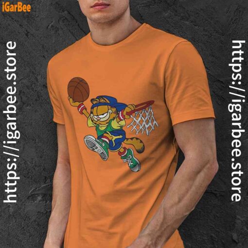 basketball garfield dribbling fun orange men shirt