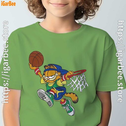 basketball garfield dribbling fun tee green for youth boy