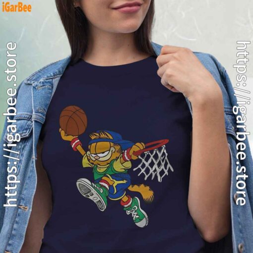 basketball garfield dribbling fun women navy shirts