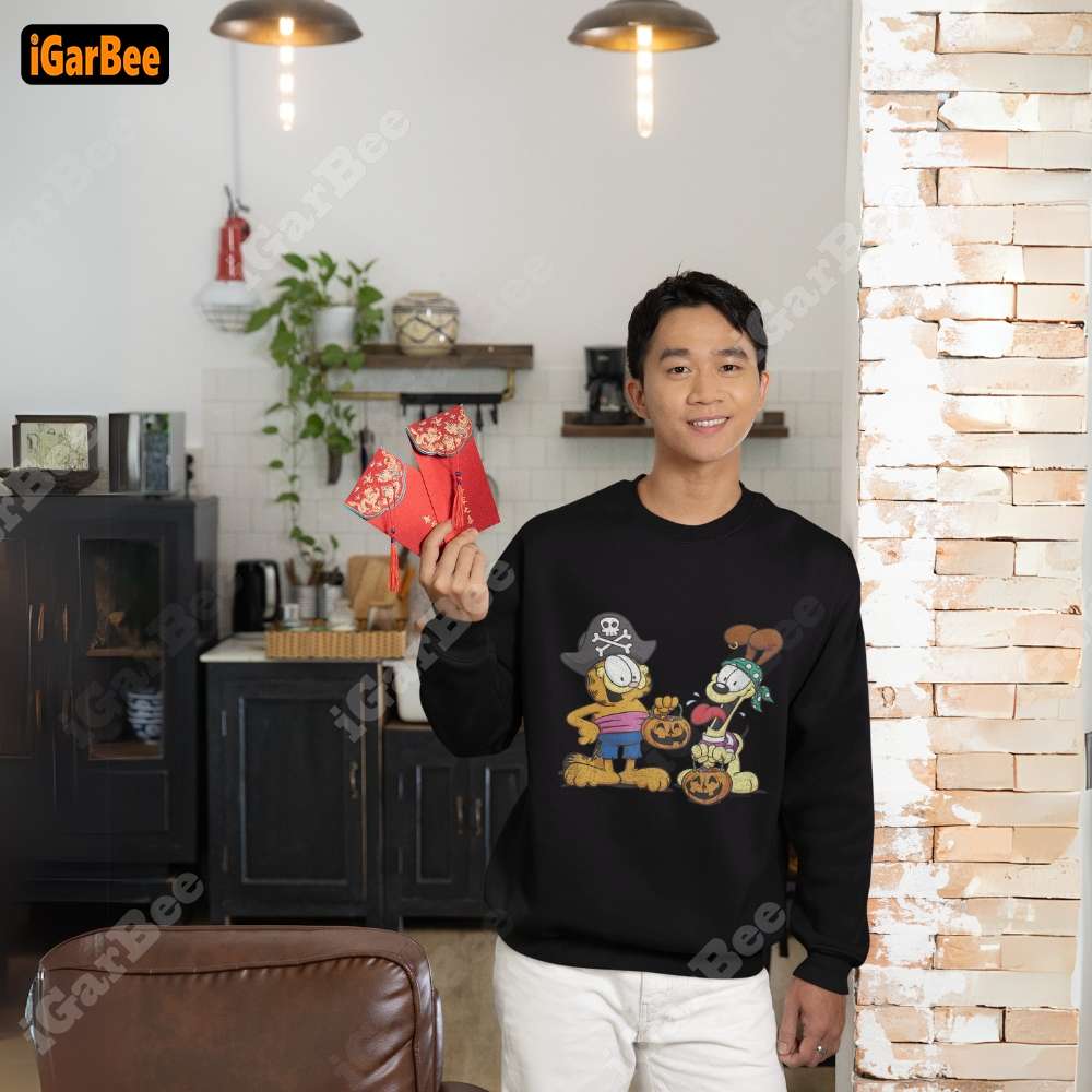 black funny garfield sweatshirt men black funny Garfield sweatshirt men