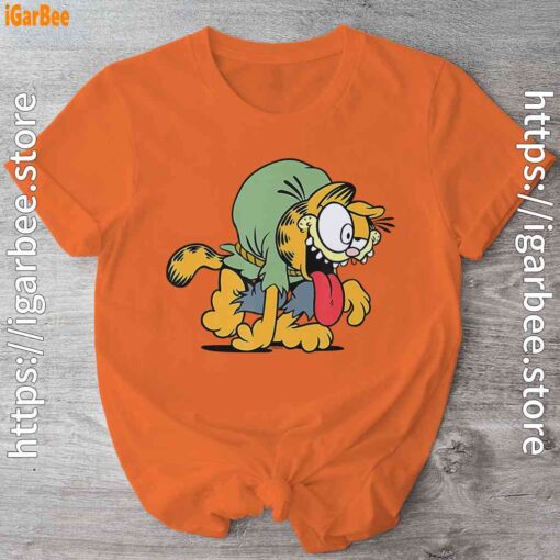 cartoon zombie garfield graphic orange shirt