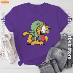 cartoon zombie garfield graphic purple tee shirt