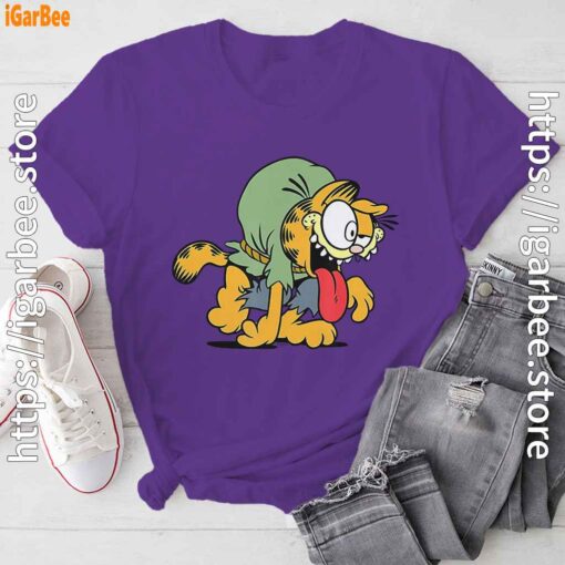 cartoon zombie garfield graphic purple tee shirt