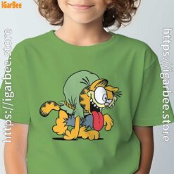 cartoon zombie garfield graphic tee green for youth boy