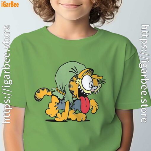 cartoon zombie garfield graphic tee green for youth boy