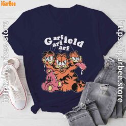 cat garfield zombie cartoon navy tee shirt