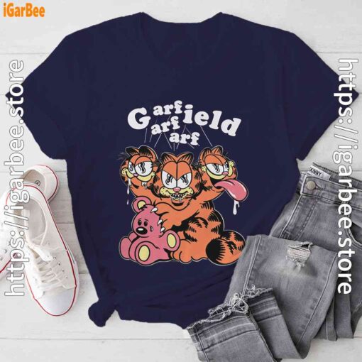 cat garfield zombie cartoon navy tee shirt