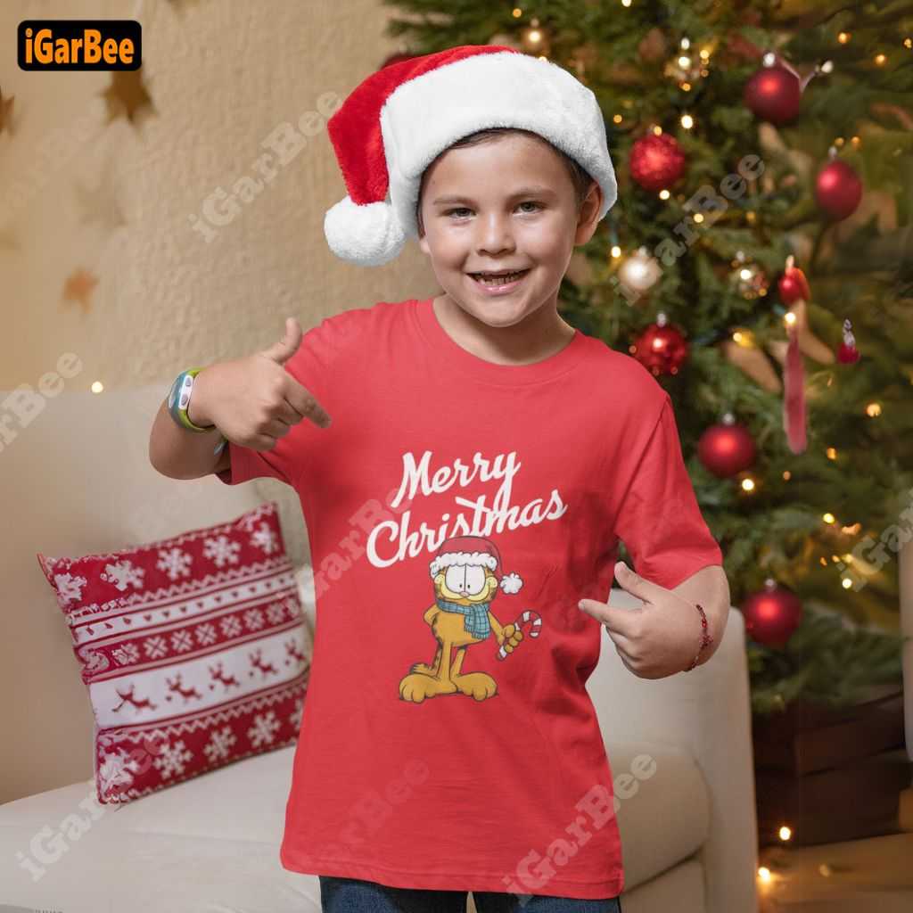 cheer up your little boy this christmas with a festive garfield t shirt gifts for son, red Garfield t-shirt for kids
