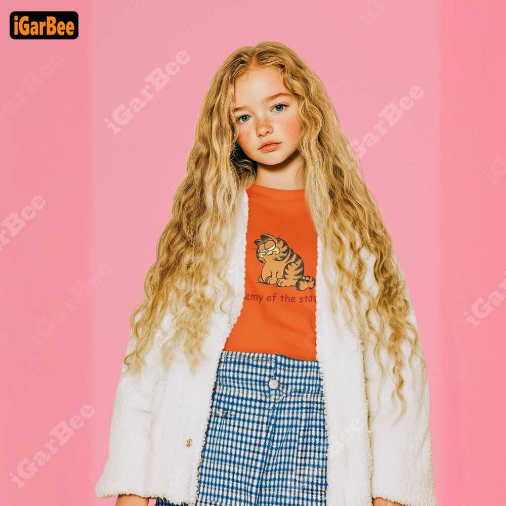 cotton kids garfield t shirt 9 orange Garfield cartoon graphic tee kids