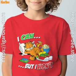 garfield can but wont red t shirt for youth boy