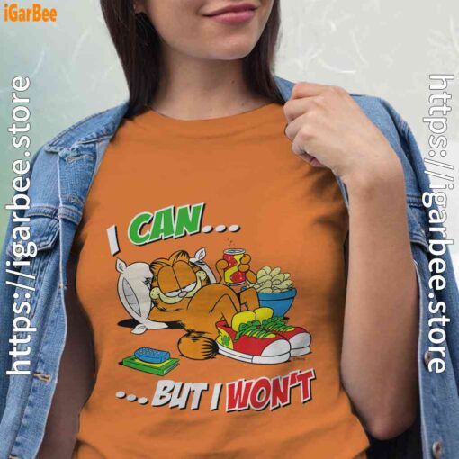 garfield can but wont women orange t shirt