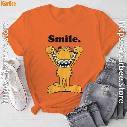 garfield classic smile here to be awesome orange tee shirt