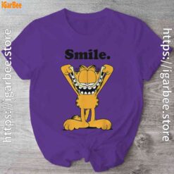 garfield classic smile here to be awesome purple shirt