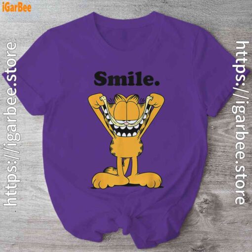 garfield classic smile here to be awesome purple shirt