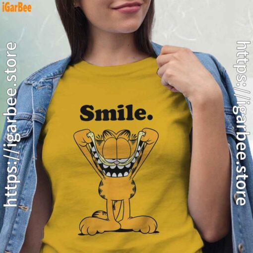 garfield classic smile here to be awesome women yellow shirt