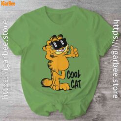 garfield cool cat down in style green shirt