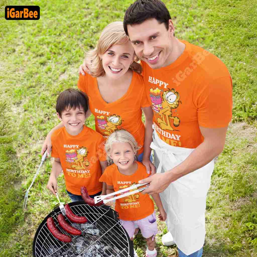 garfield family t shirt 6 The whole family wore matching orange Garfield family t-shirts and happily grilled hot dogs outdoors.