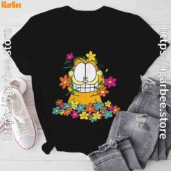 garfield in the garden black tee shirt