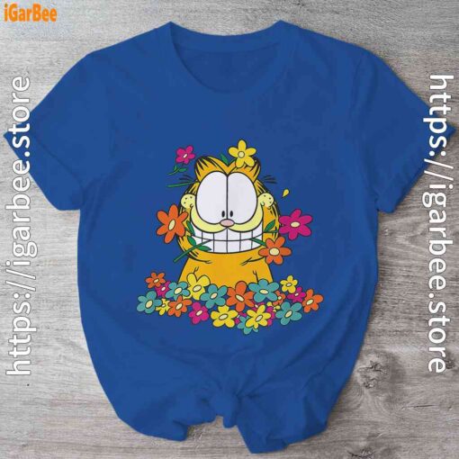 garfield in the garden blue shirt