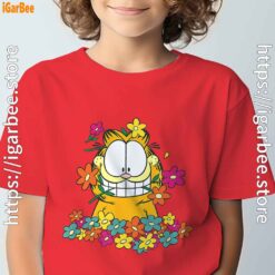garfield in the garden red t shirt for youth boy