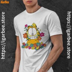 garfield in the garden white men shirt