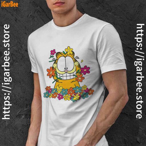 garfield in the garden white men shirt