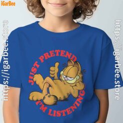 garfield just pretend im listening blue t shirt for youth boy