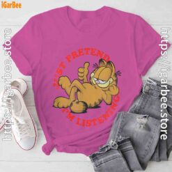 garfield just pretend im listening pink tee shirt