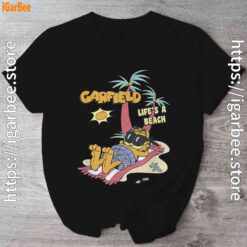 garfield lifes beach retro vintage tropical cat nap black shirt