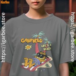 garfield lifes beach retro vintage tropical cat nap kids girl gray tee