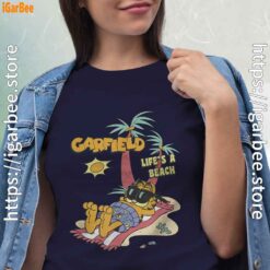 garfield lifes beach retro vintage tropical cat nap women navy shirts