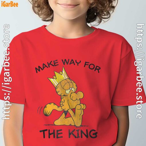 garfield make way for the king of laziness red t shirt for youth boy