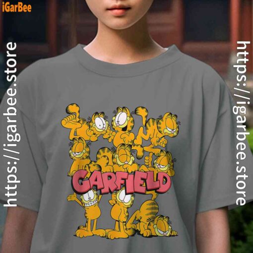 garfield multiple poses kids girl gray tee