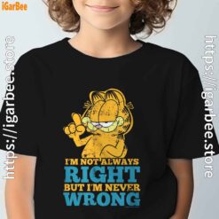 garfield never wrong just occasionally less right black t shirt for kids boy
