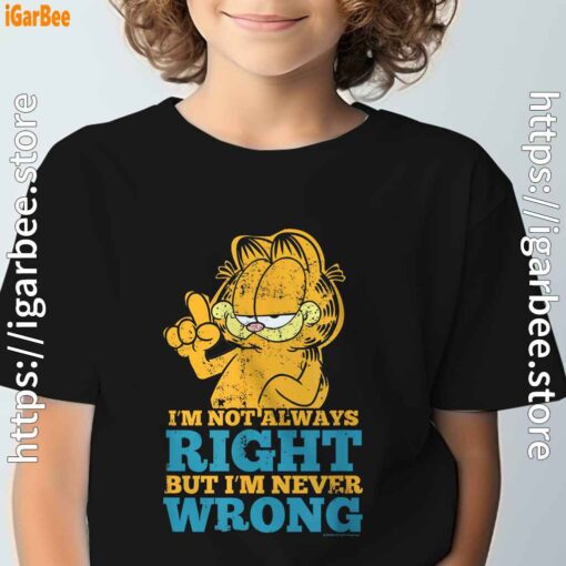 garfield never wrong just occasionally less right black t shirt for kids boy